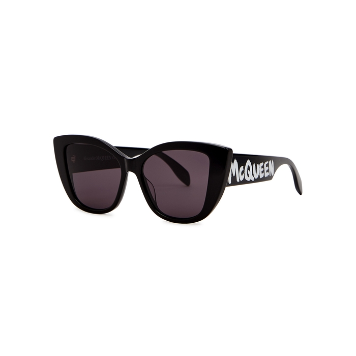 Alexander McQueen Graffiti-print Black Cat-eye Sunglasses