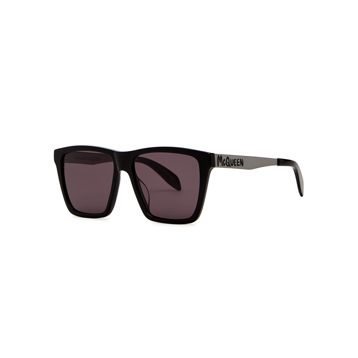 Alexander McQueen Graffiti-print Black Square-frame Sunglasses