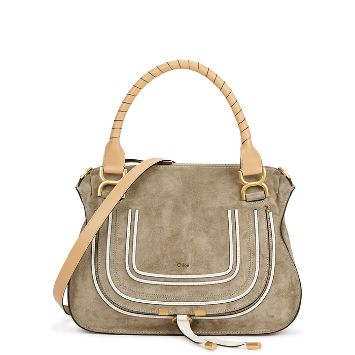 Chloé Marcie Grey Suede Shoulder Bag In Green | ModeSens