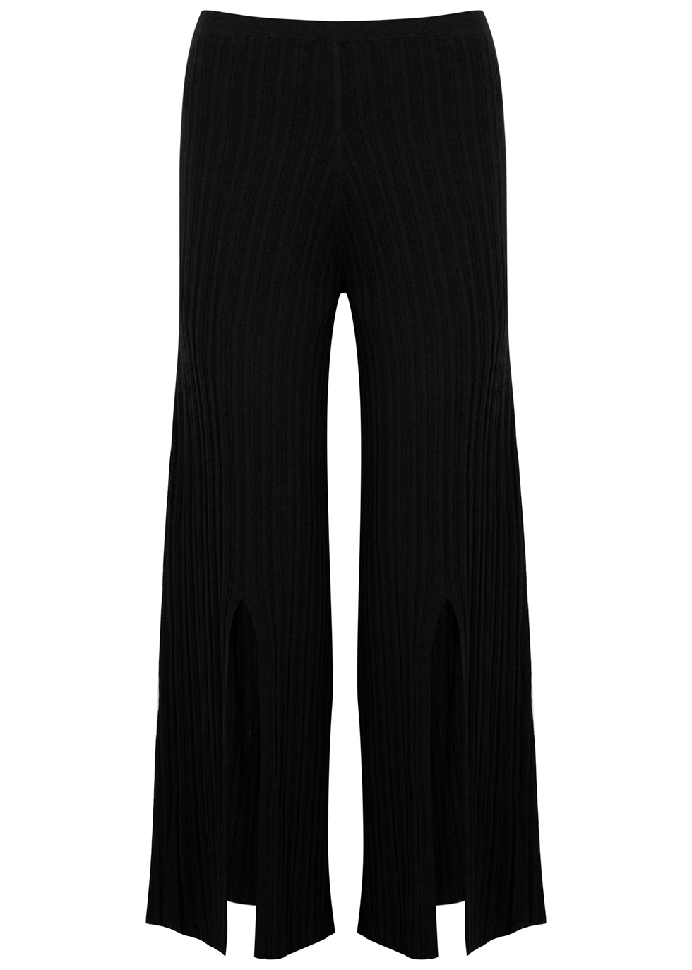 BY MALENE BIRGER IRVAN BLACK RIBBED-KNIT TROUSERS