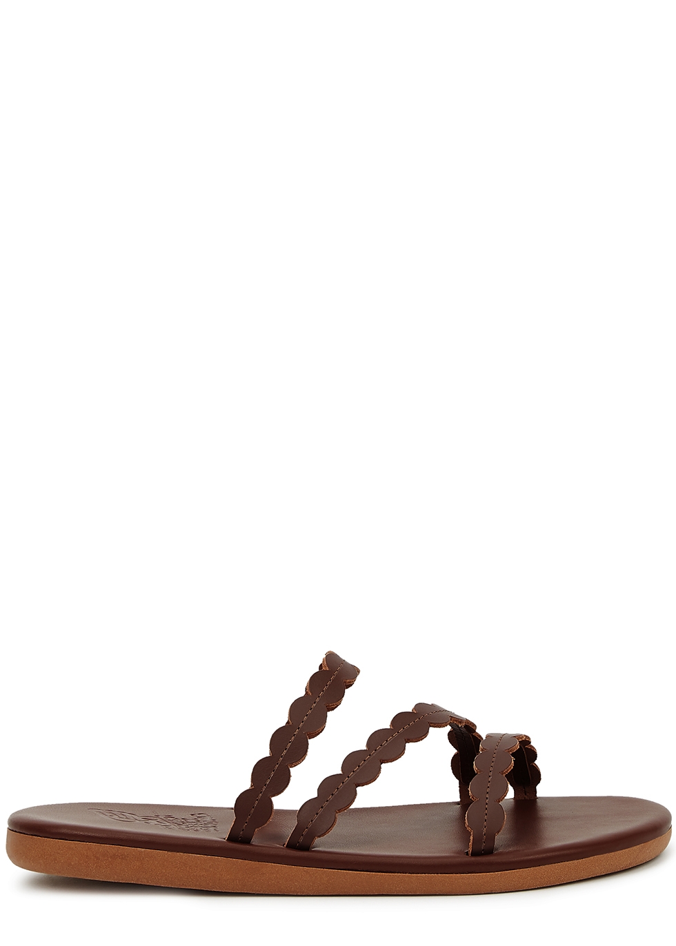 ANCIENT GREEK SANDALS OCEANIS BROWN SCALLOPED LEATHER SANDALS