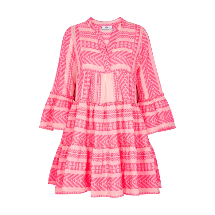 Devotion Ella Neon Pink Embroidered Cotton Mini Dress