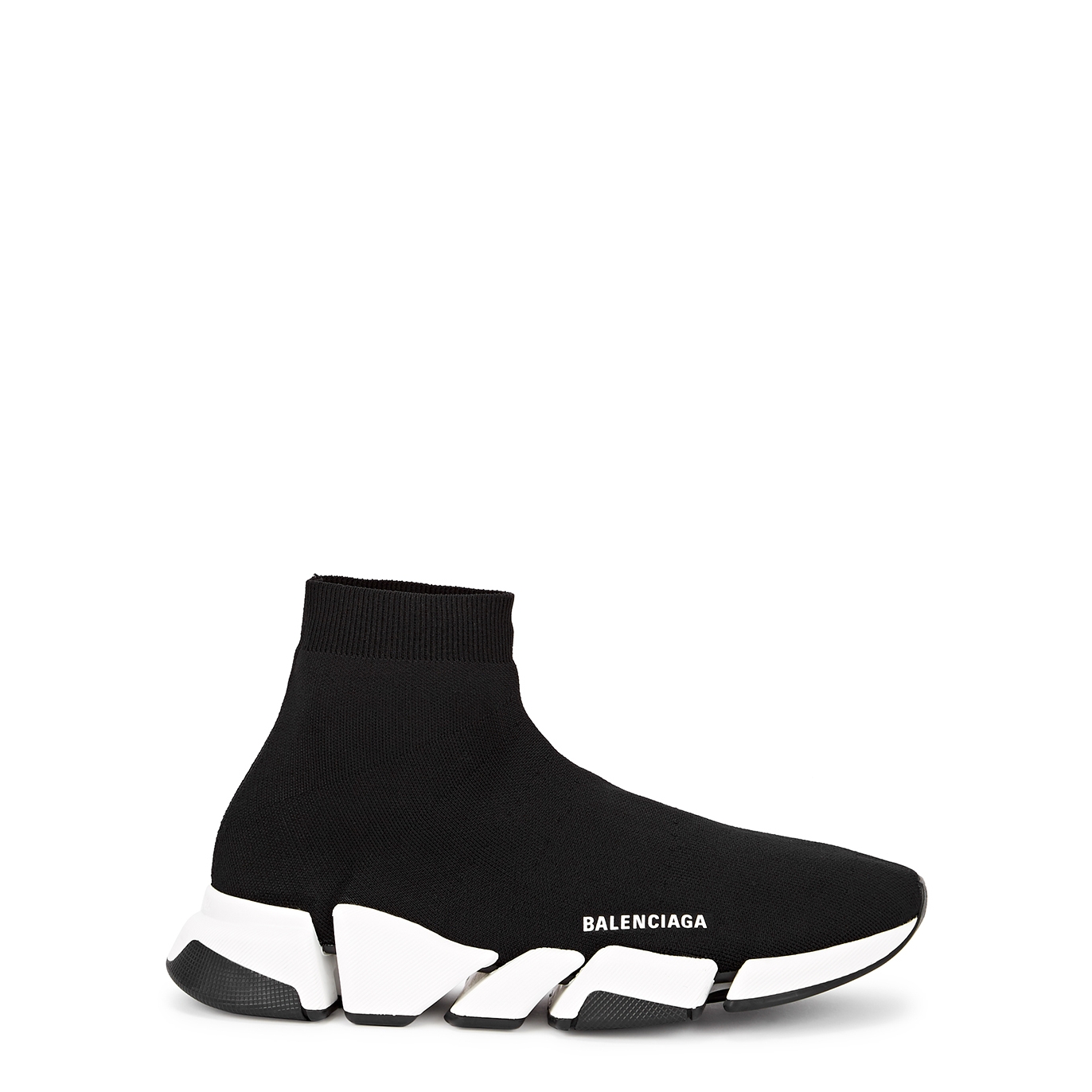 Balenciaga Speed 2.0 Black Stretch-knit Sneakers - Black And White - 9