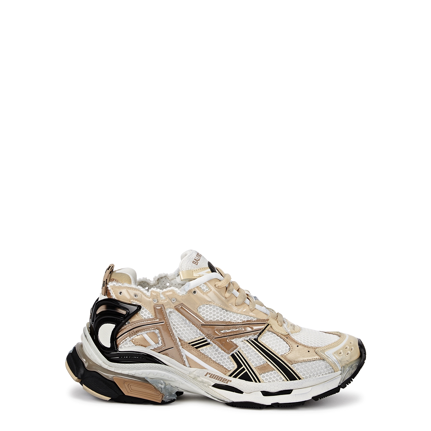 diagonal Abrasivo acero Balenciaga Runner Gold Distressed Panelled Mesh Sneakers - Beige - 7 |  Smart Closet