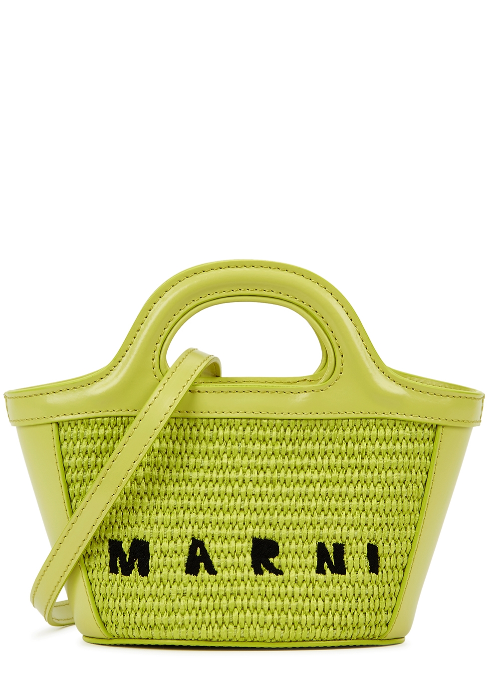 Marni Tropicalia Micro Leather And Raffia Basket Bag In Green | ModeSens