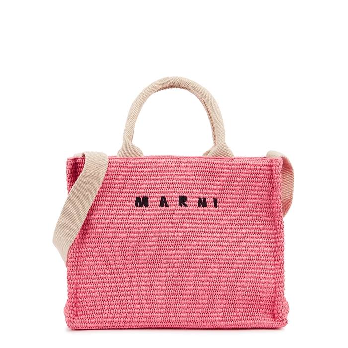 Marni Small Pink Logo Raffia Tote