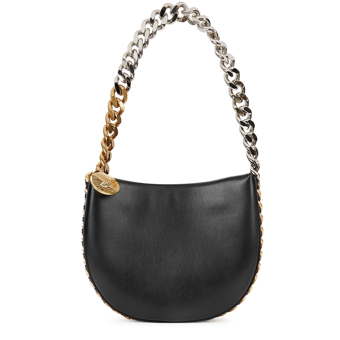 Stella McCartney Frayme Medium Black Faux Leather Shoulder Bag