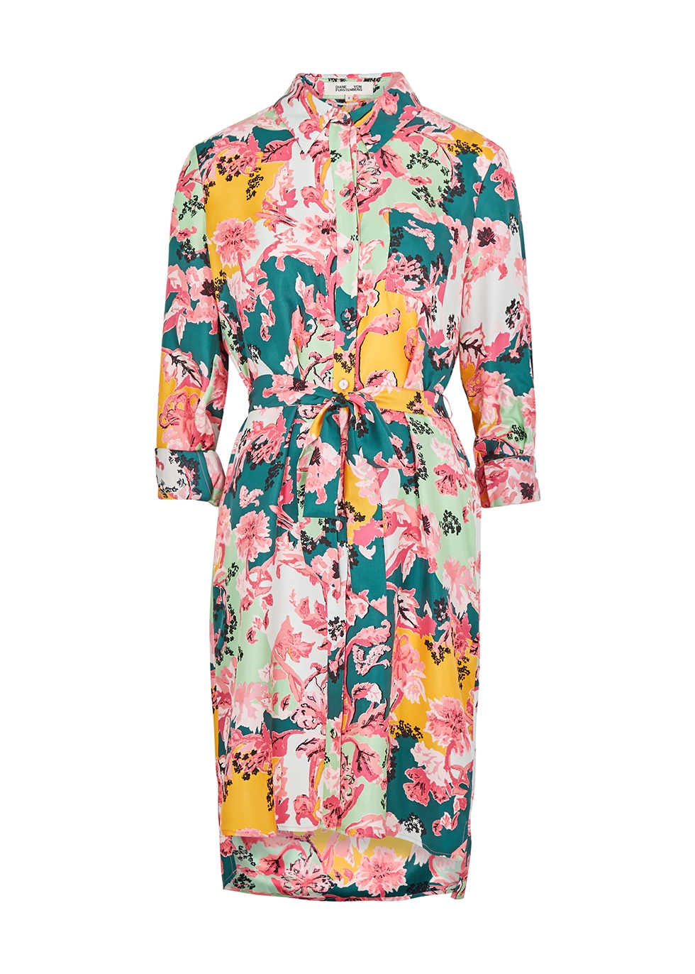 Floral print silk-twill midi shirt dress