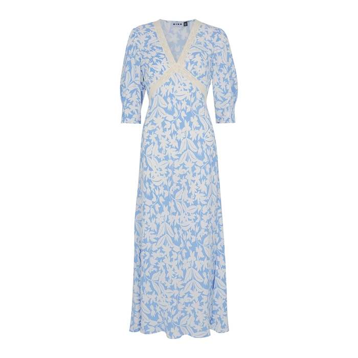 Rixo Gemma Blue Floral-print Maxi Dress