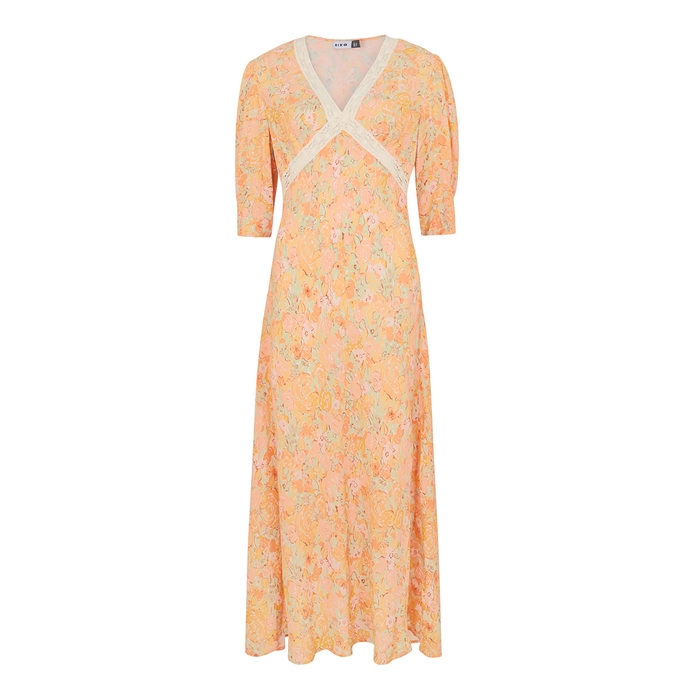 Rixo Gemma Orange Floral-print Maxi Dress