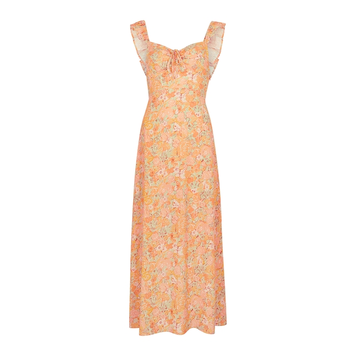 Rixo Cecile Orange Floral-print Maxi Dress
