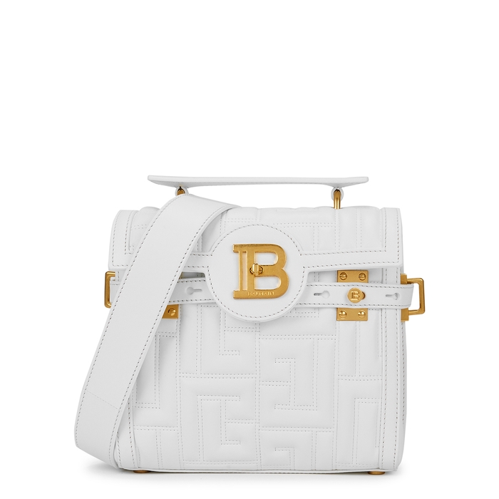Balmain B-Buzz 23 White Quilted Leather Top Handle Bag