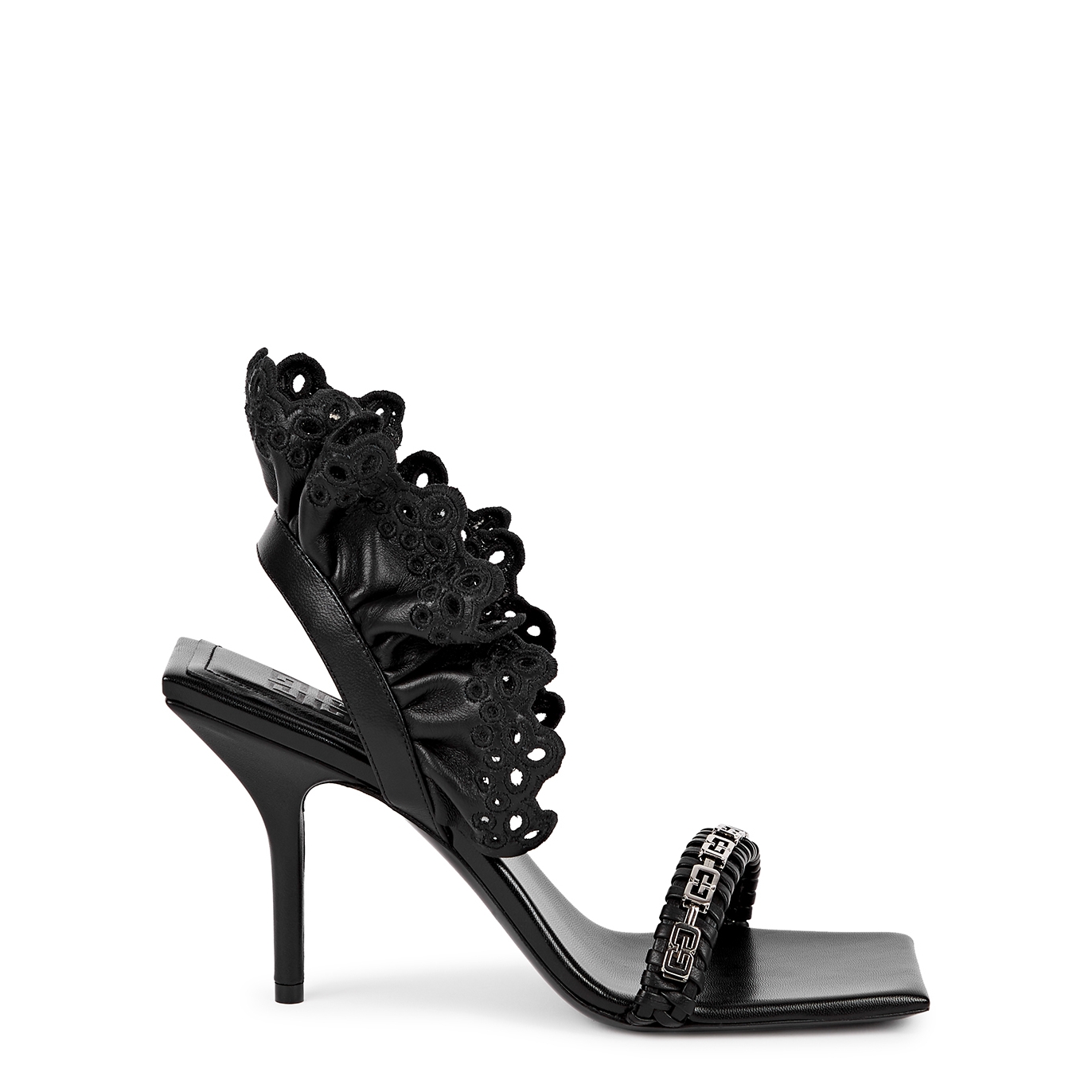 Givenchy 90 Black Ruffled Leather Slingback Sandals - 5
