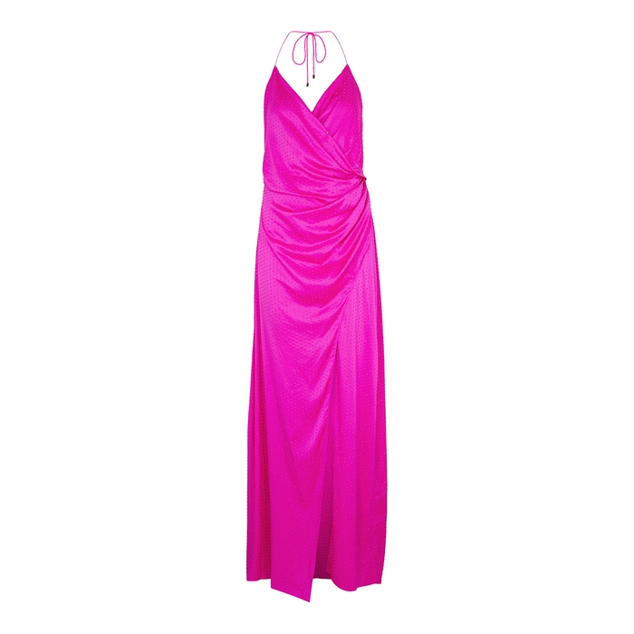 Retrofête Ceres Fuchsia Embellished Stretch-silk Maxi Dress