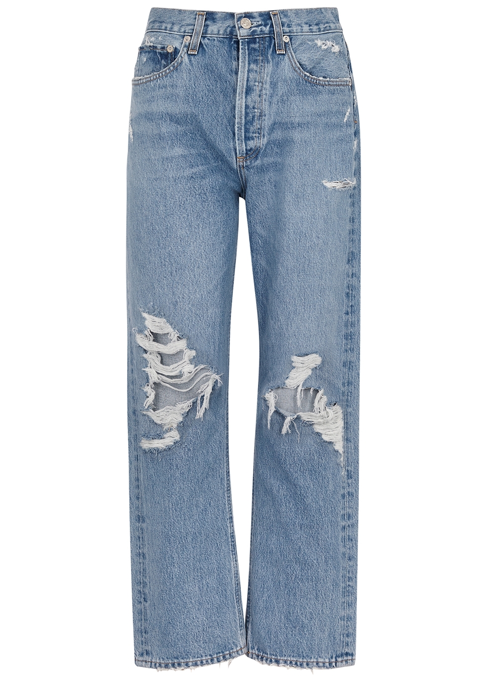 AGOLDE 90's blue distressed cropped wide-leg jeans