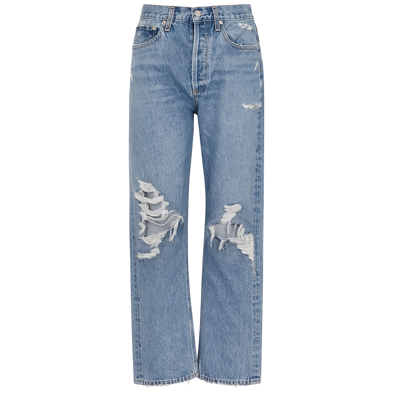 Agolde 90's Blue Distressed Cropped Wide-leg Jeans - Light Blue - W25