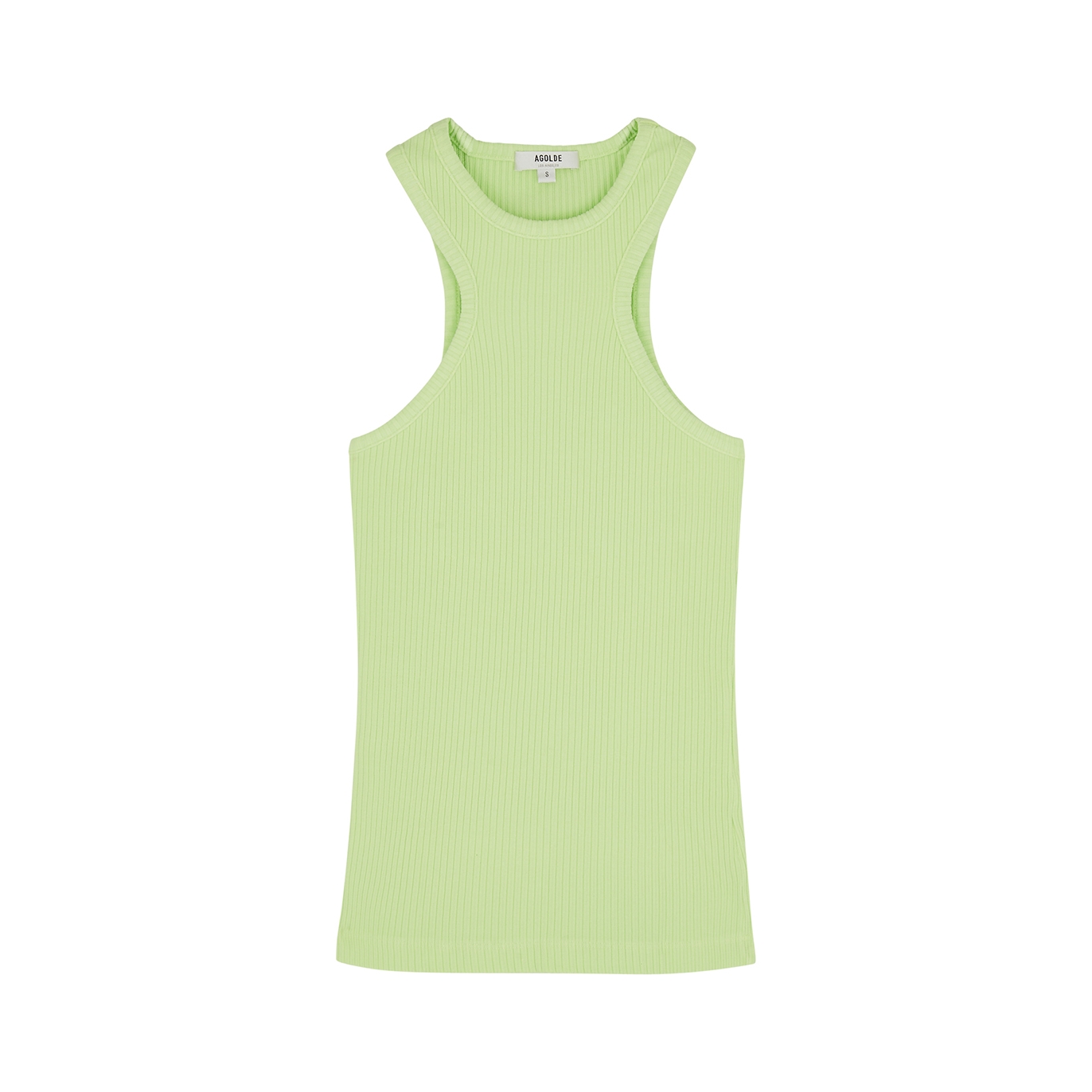 Agolde Bea Lime Ribbed Stretch-cotton Tank - L