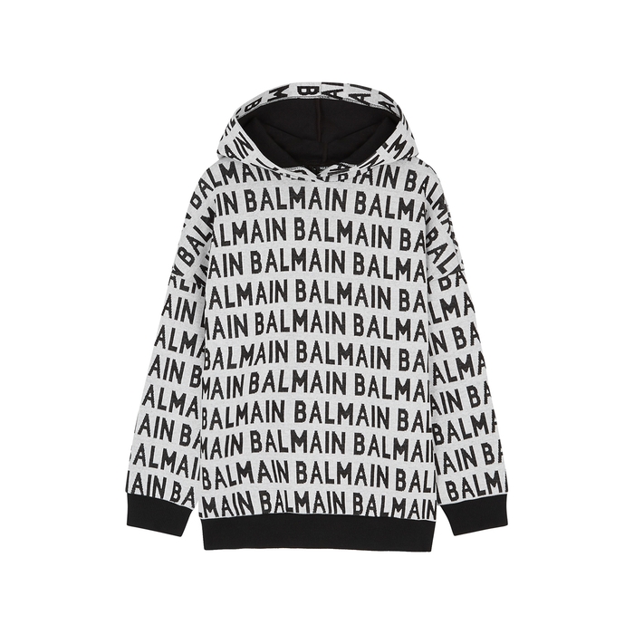 Balmain KIDS Monochrome Logo Hooded Cotton Sweatshirt (6-8 Years)