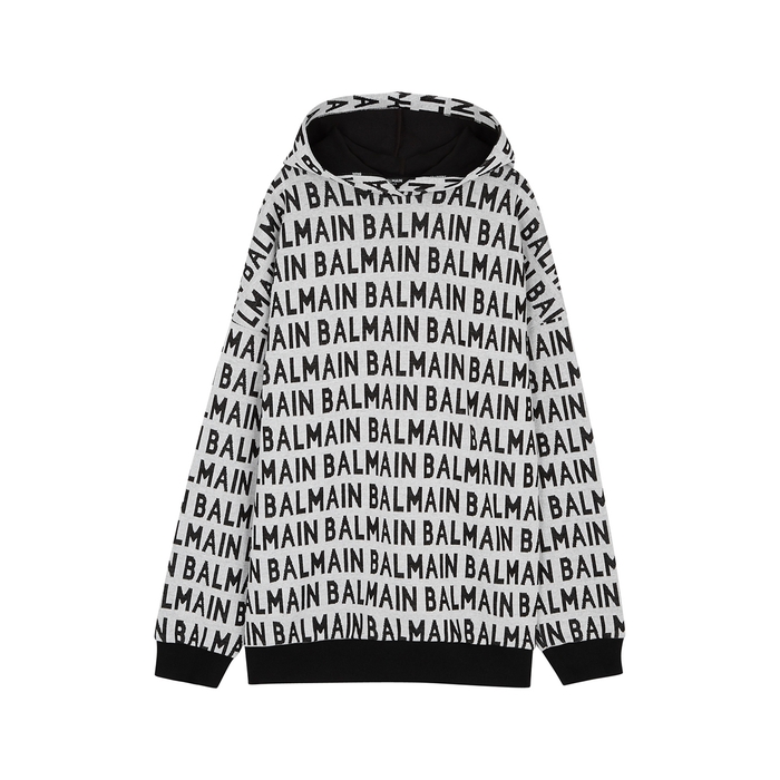 Balmain KIDS Monochrome Logo Hooded Cotton Sweatshirt (12-16 Years)