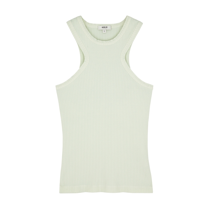 AGOLDE BEA GREEN RIBBED STRETCH-COTTON TANK