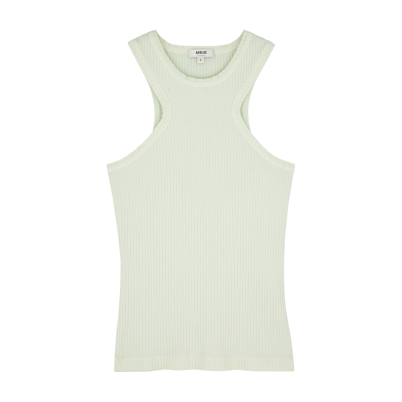 Agolde Bea Green Ribbed Stretch-cotton Tank - Light Green - S