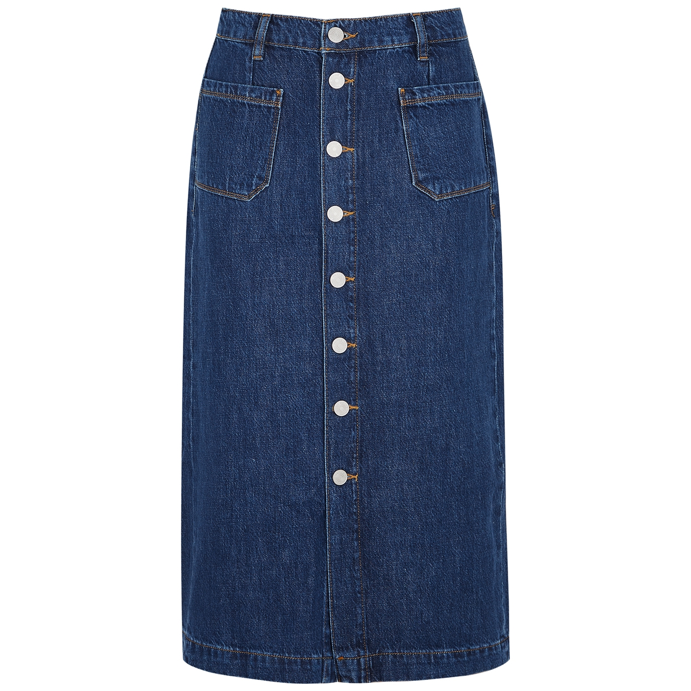 Frame Le Bardot Dark Blue Denim Midi Skirt - W26