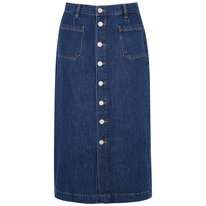 Frame Le Bardot Dark Blue Denim Midi Skirt