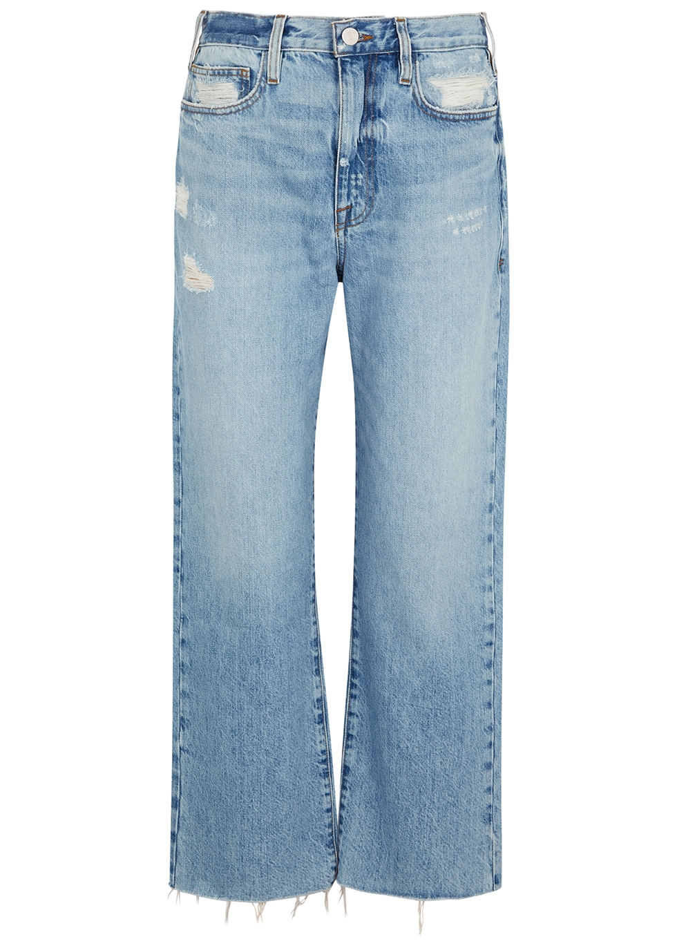 Frame Le Jane Crop blue distressed straight-leg jeans