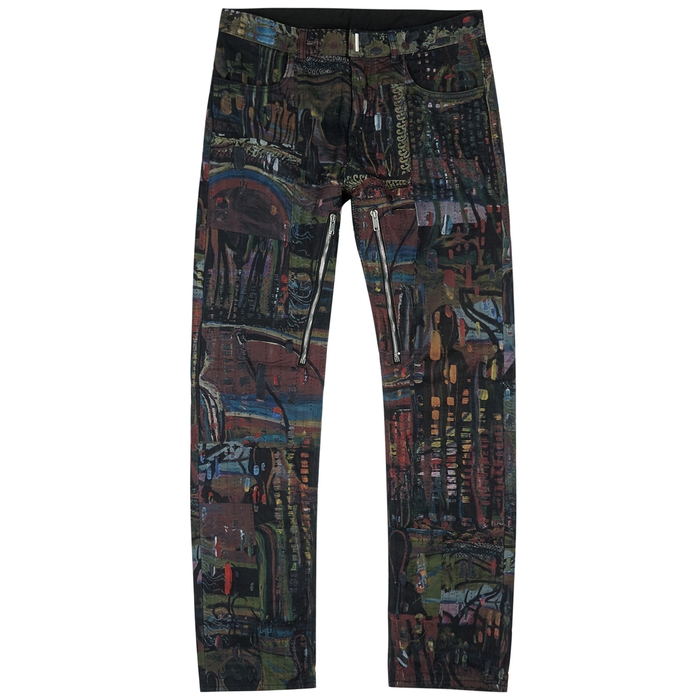 Givenchy X Josh Smith Printed Distressed Slim-leg Jeans In Multicoloured |  ModeSens