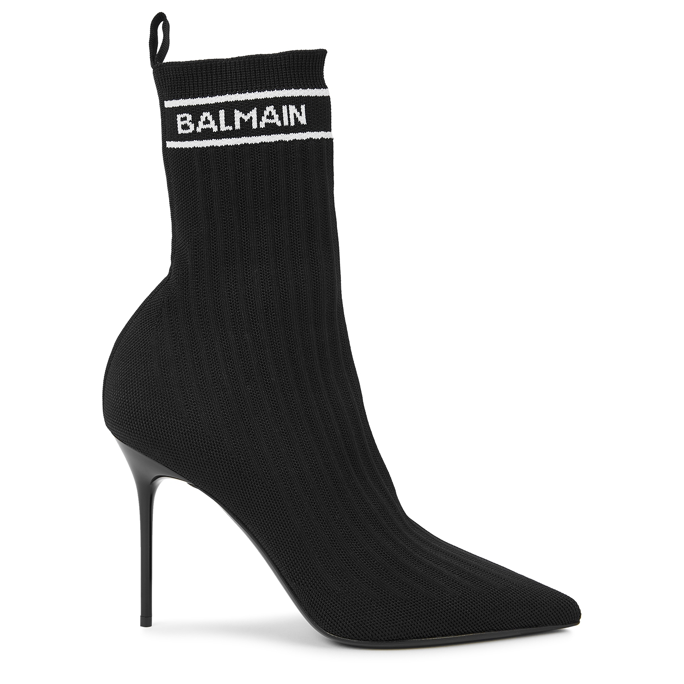 Balmain Skye 95 Black Logo Stretch-knit Ankle Boots