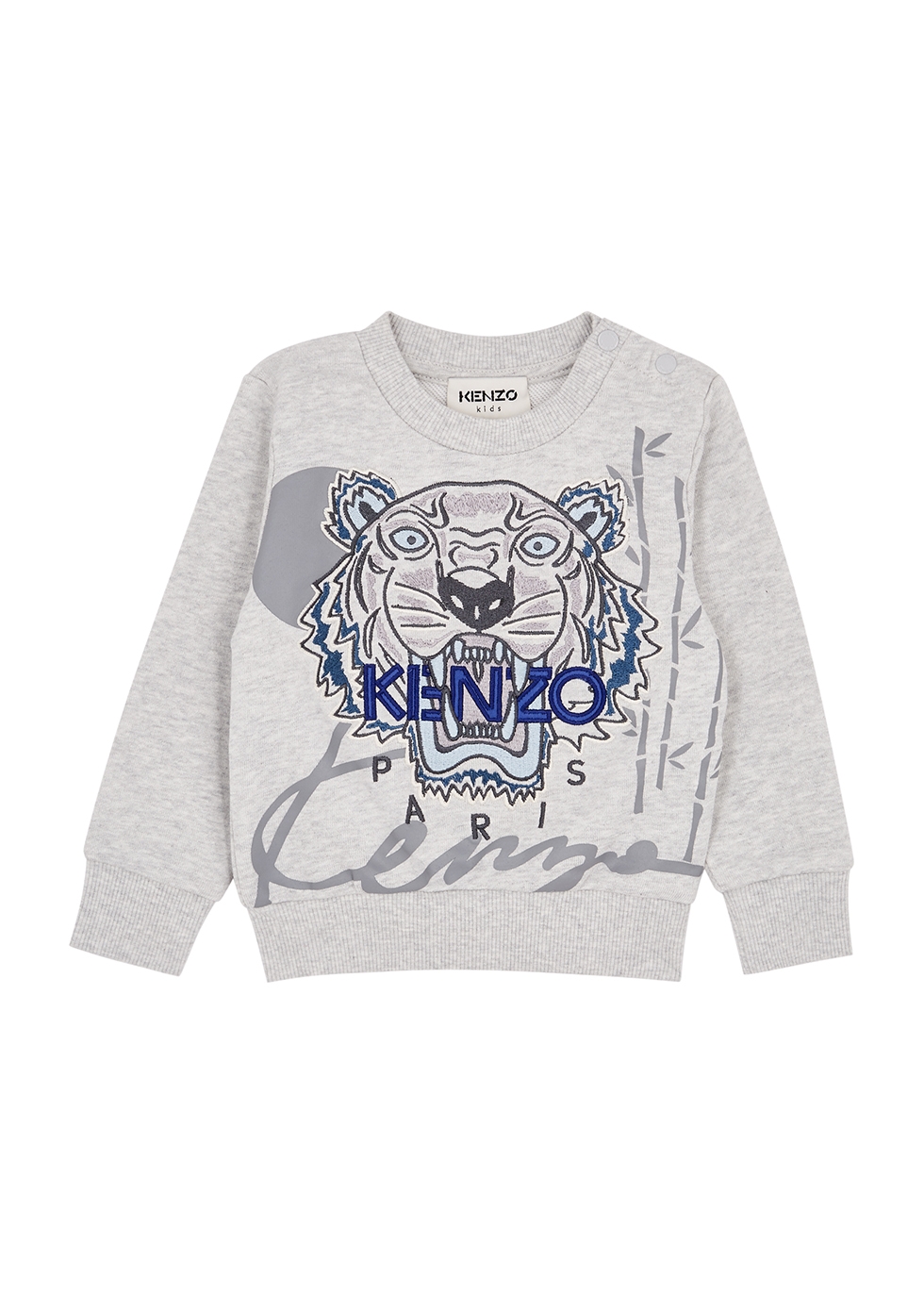 Kenzo Kids' Grey Newborn Sweatshirt With Front Logo Embroidery, Crew Neck, Long Sleeves And Straight Hem By In Grigio