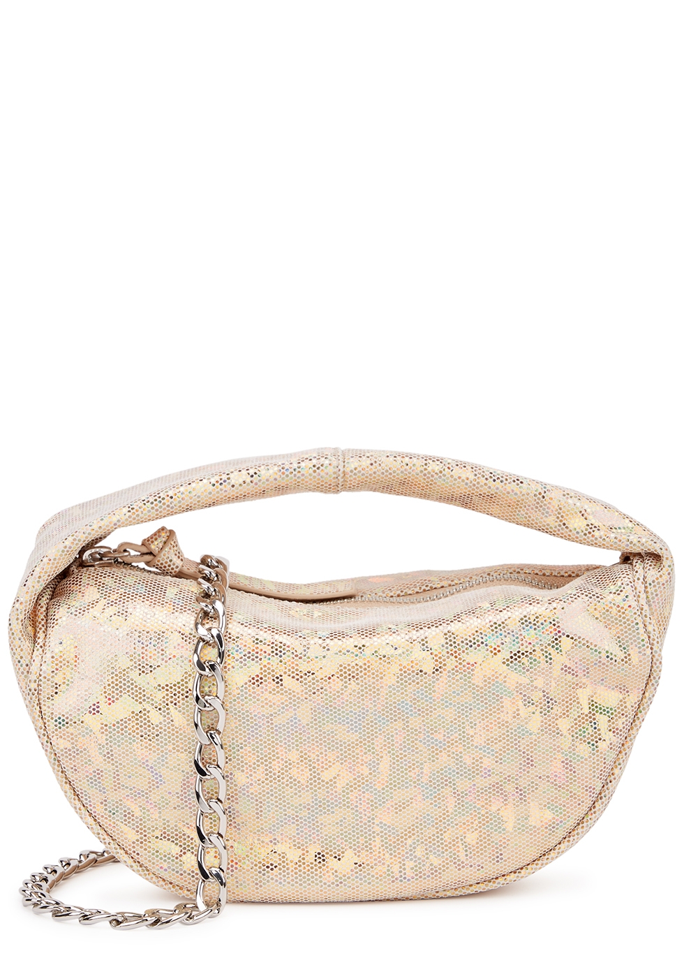Baby Cush holographic suede top handle bag