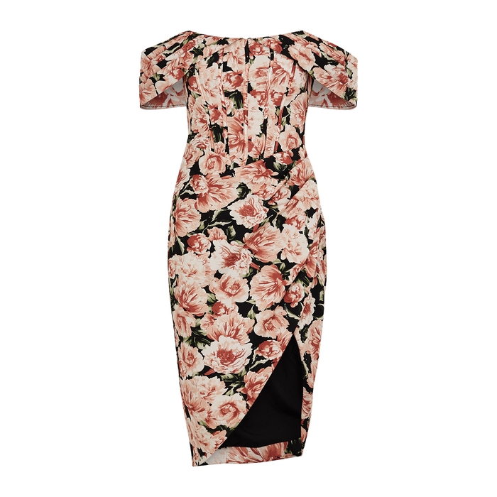 Lavish Alice Floral-print Off-the-shoulder Midi Dress