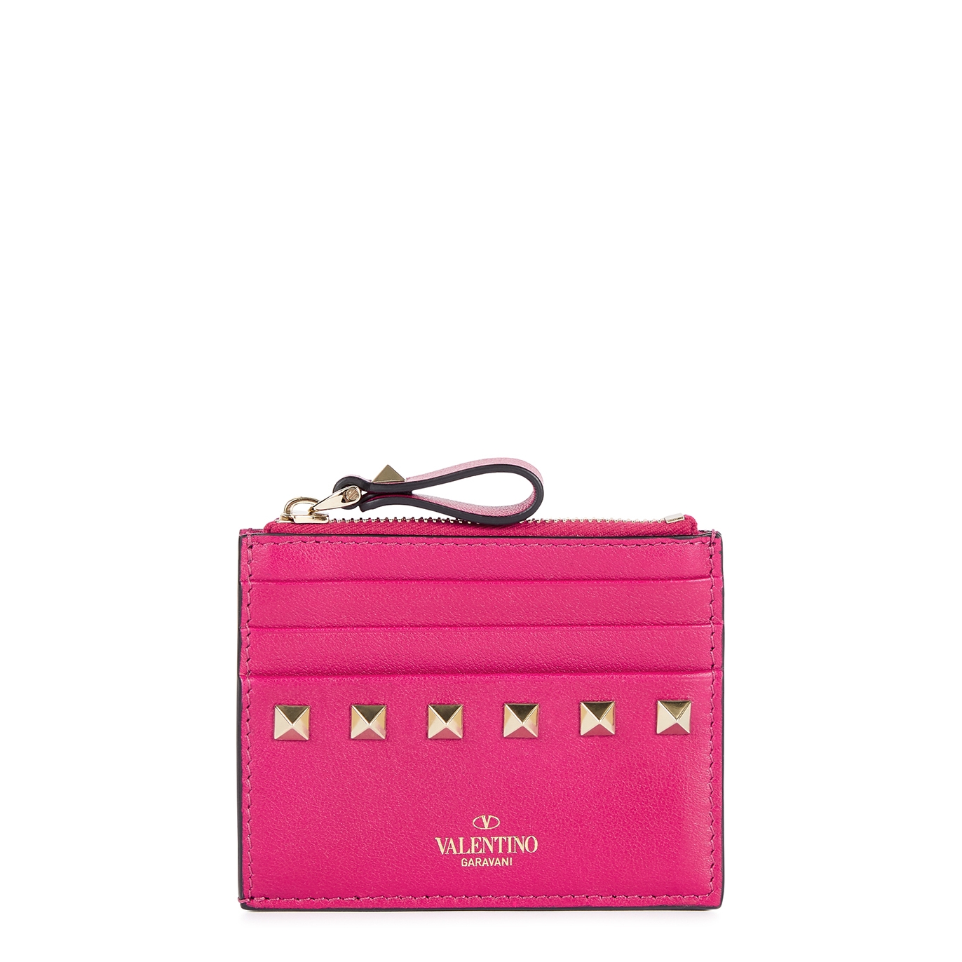 Valentino Valentino Garavani Rockstud Magenta Leather Card Holder - Pink