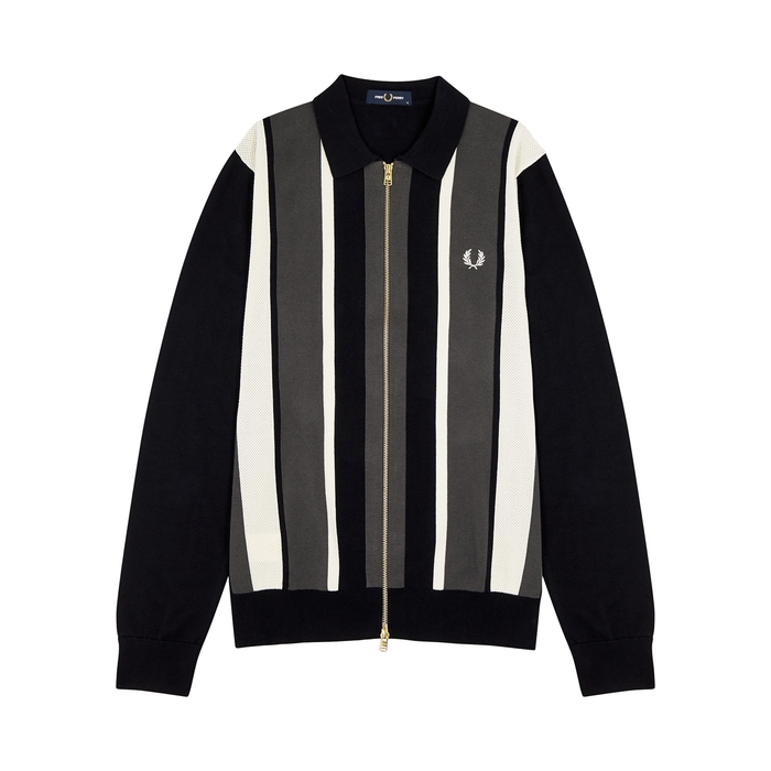 FRED PERRY STRIPED LOGO COTTON CARDIGAN