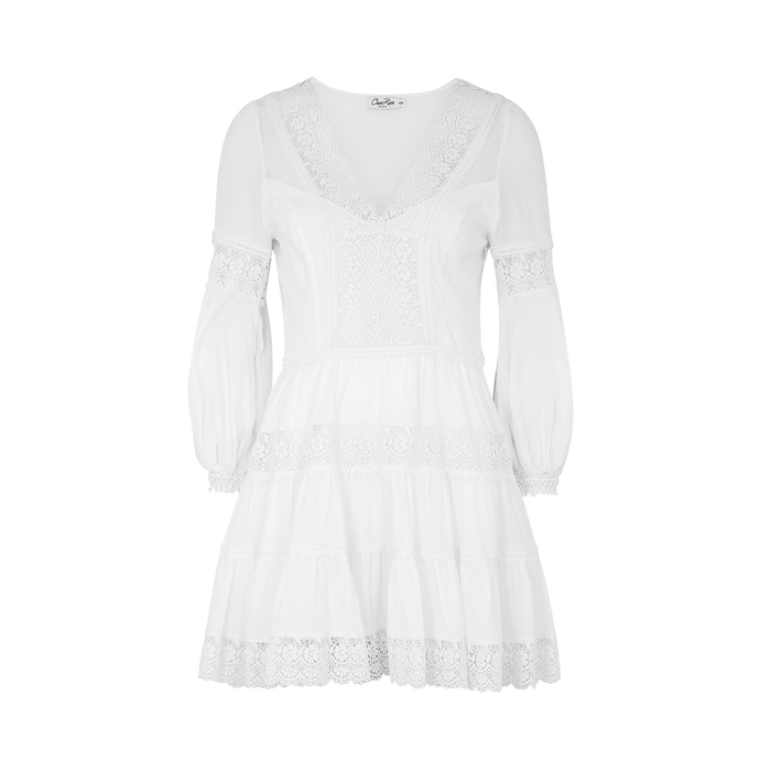 Charo Ruiz Violette White Lace-trimmed Cotton-blend Mini Dress