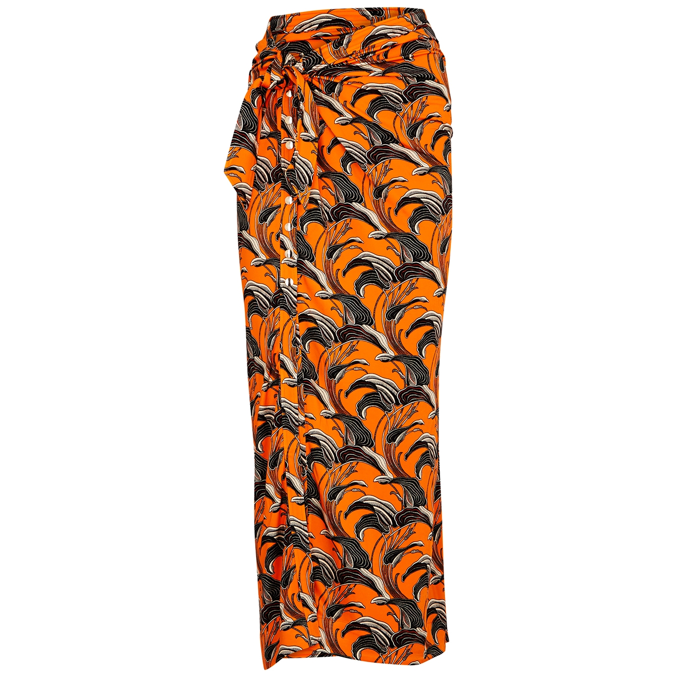 Paco Rabanne Printed Ruched Stretch-jersey Skirt - Orange - 14