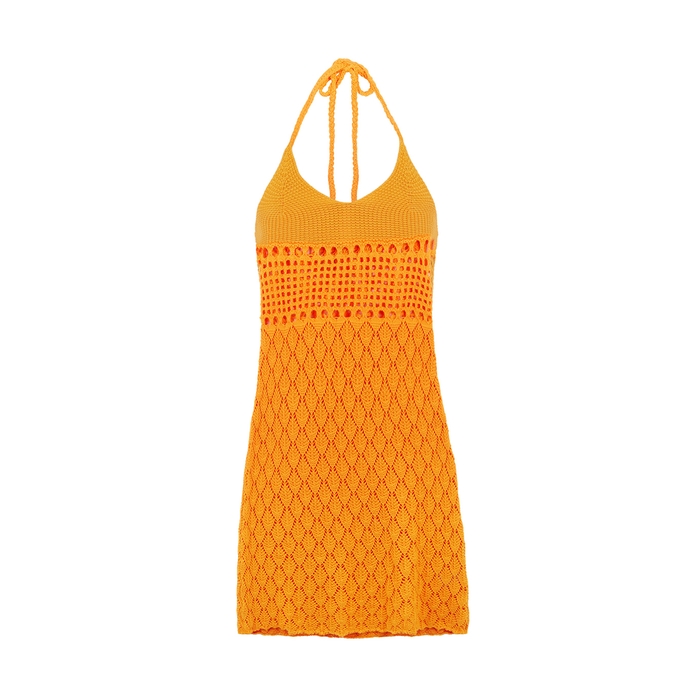 Gimaguas Pachanka Orange Crochet-knit Mini Dress