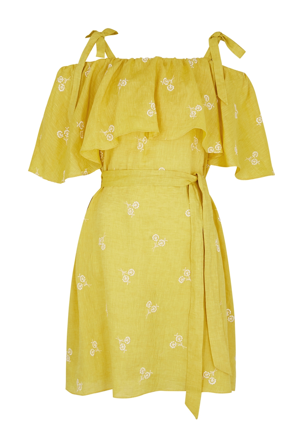 Erdem Lyra yellow embroidered linen mini dress - Harvey Nichols
