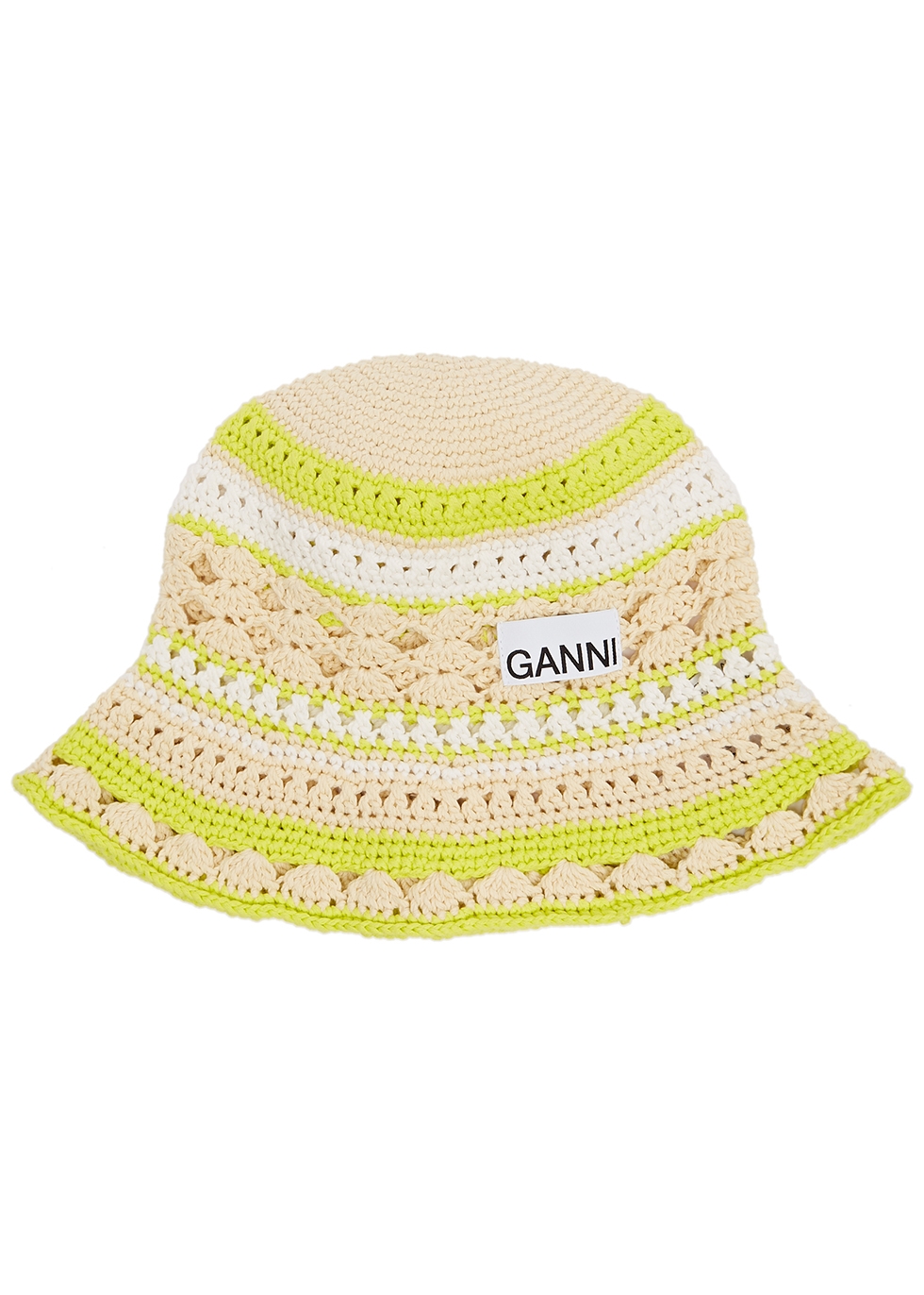 Crochet-knit bucket hat