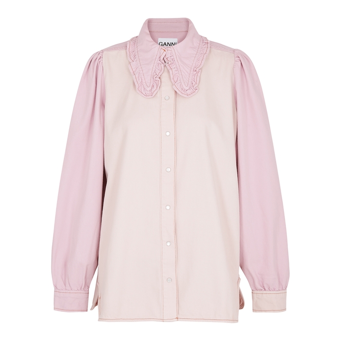 Ganni Pink Panelled Cotton-blend Shirt