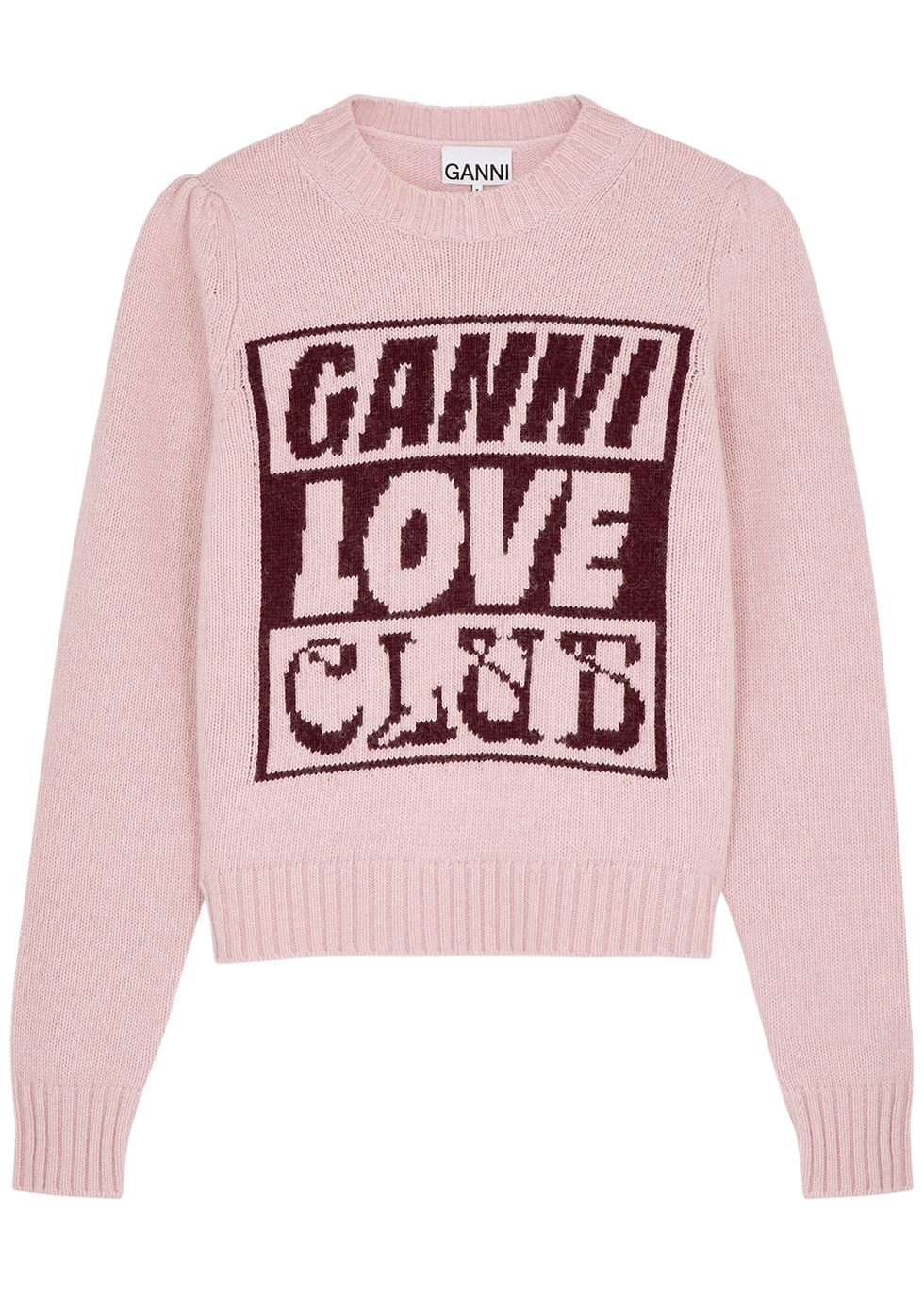 Pink logo-intarsia wool-blend jumper