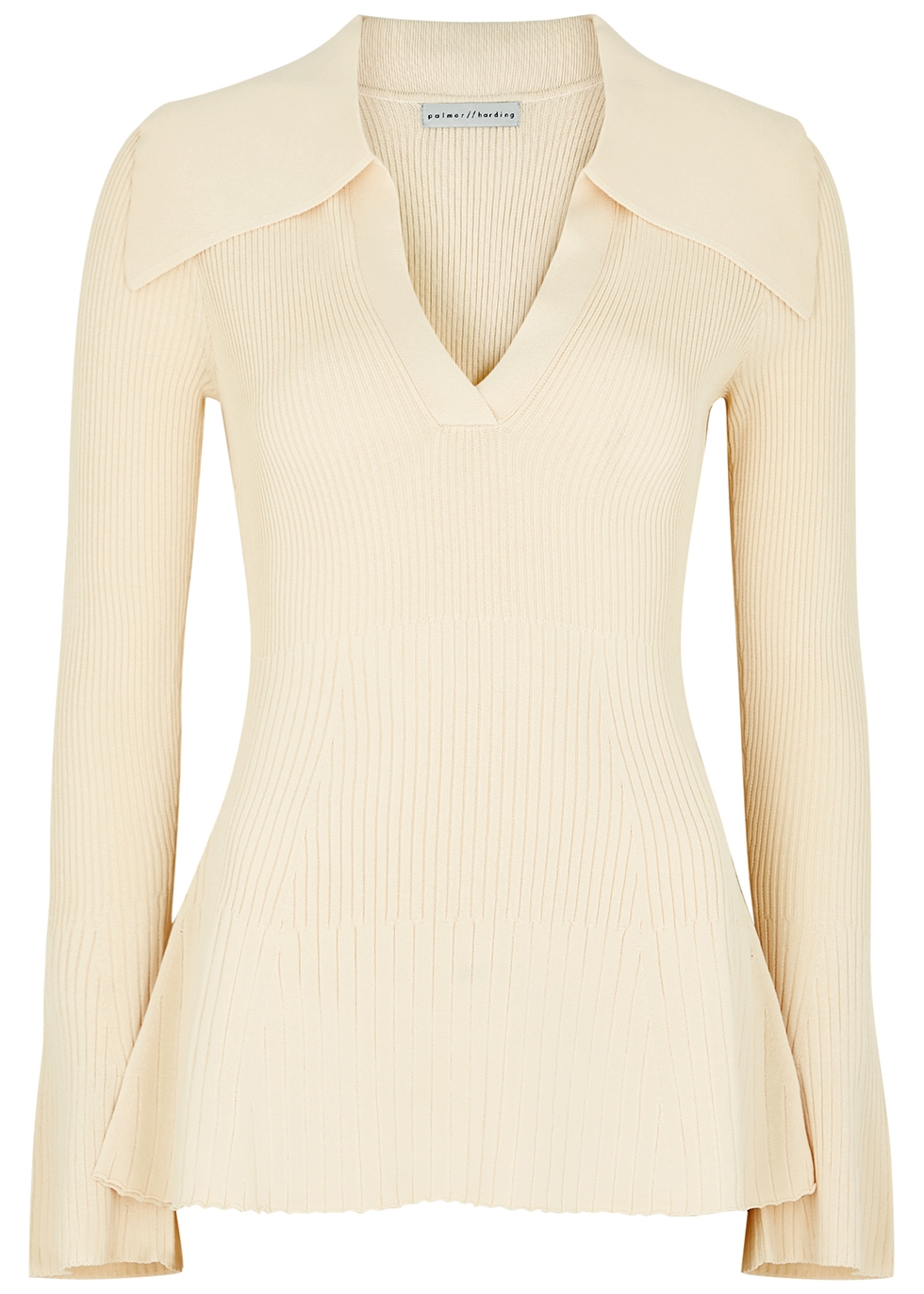 PALMER HARDING FRACTURE IVORY RIBBED-KNIT TOP