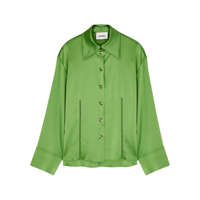 Nanushka Caio Green Satin Shirt