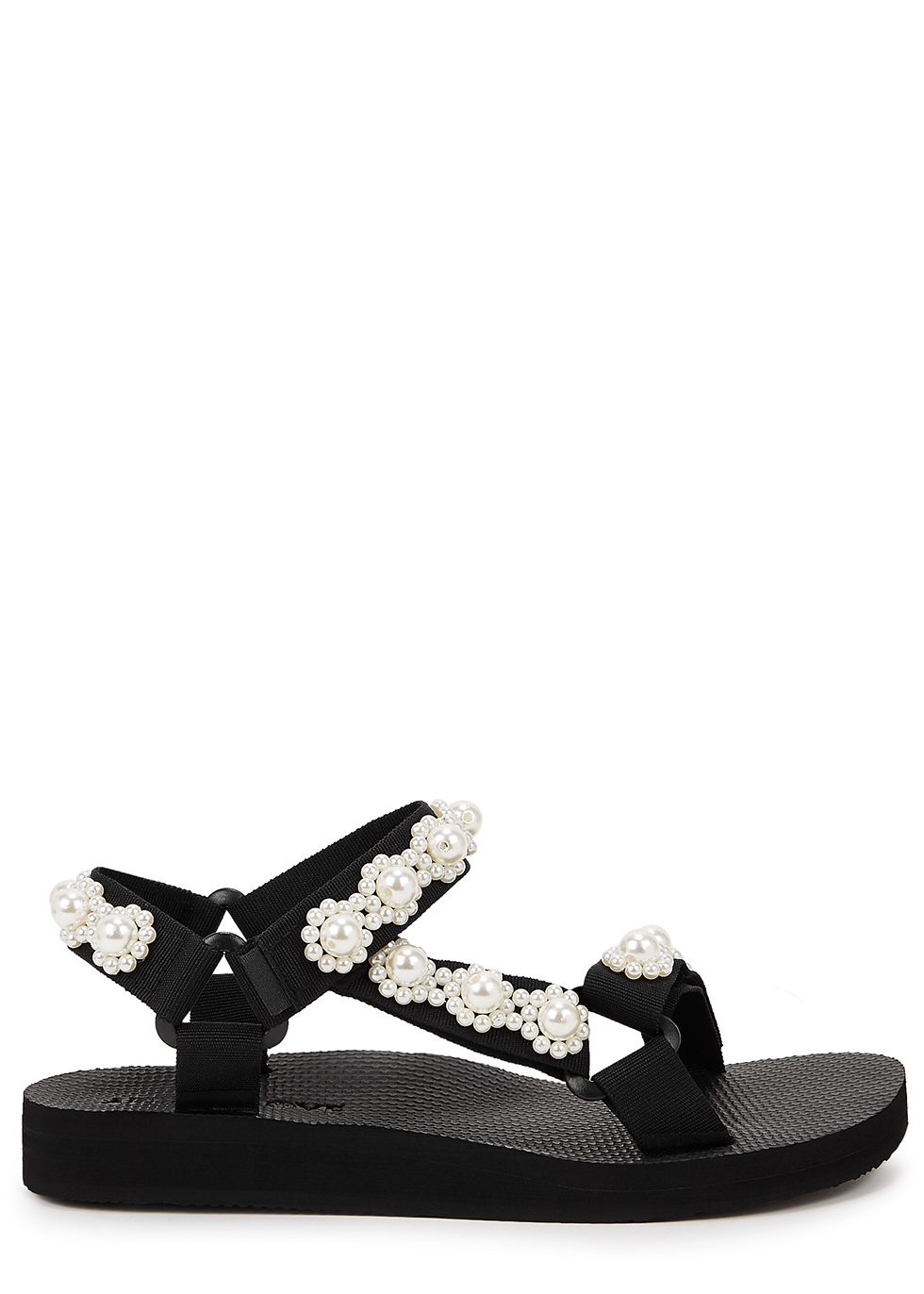 Trekky black faux pearl-embellished sandals