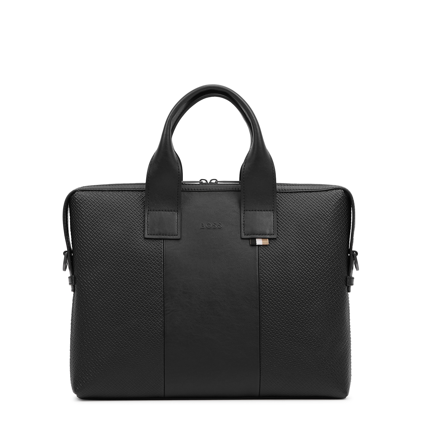 Boss Black Monogrammed Leather Briefcase, Briefcase, Black, Leather