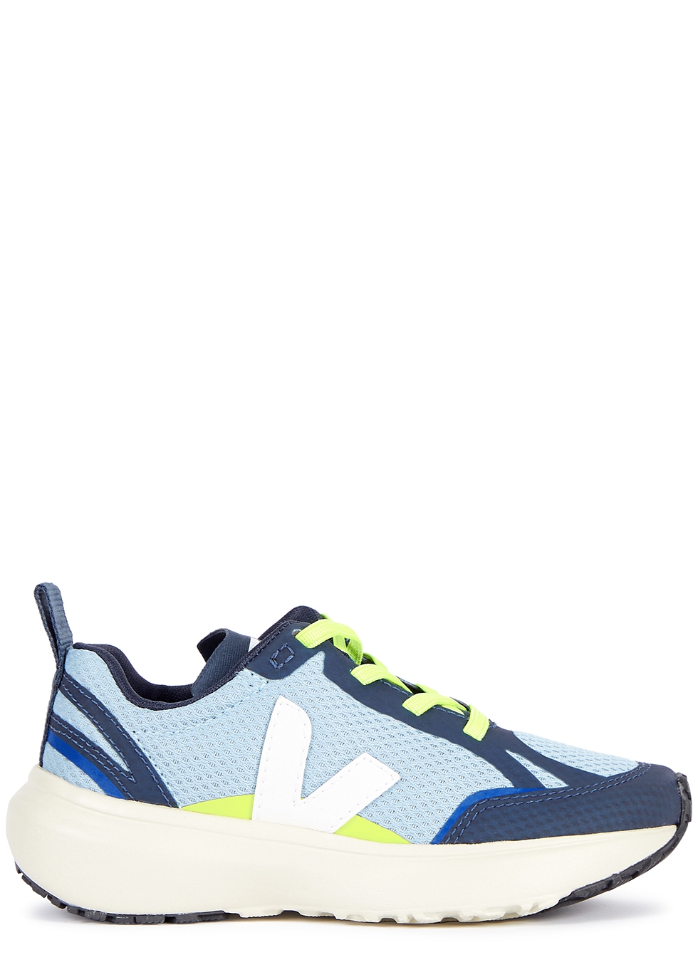KIDS Canary blue panelled mesh trainers