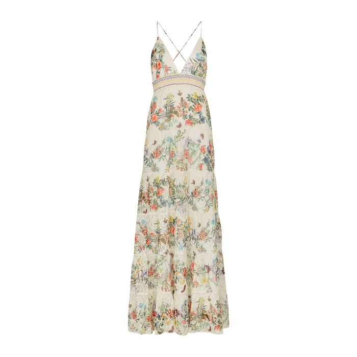 Alice + Olivia Karolina White Floral-print Chiffon Maxi Dress