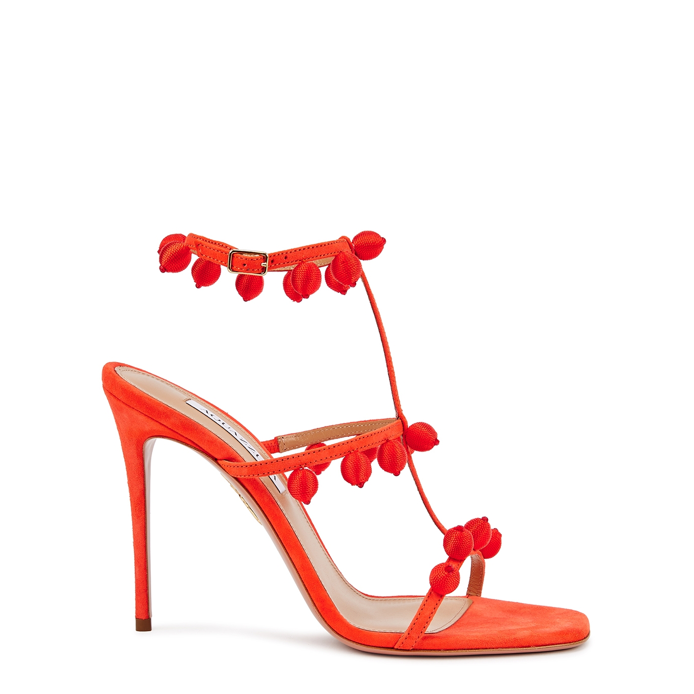 Aquazzura Cha Cha Cha 105 Pompom-embellished Suede Sandals - Red - 5.5