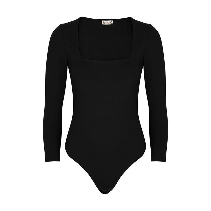 Free People Truth Or Square Black Stretch-jersey Bodysuit